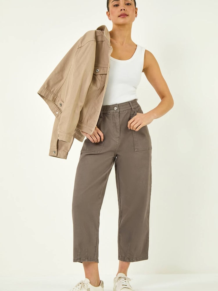 Roman Brown Petite Pocket Front Cropped Denim Trousers - Image 1 of 5 Roman Brown Petite Pocket Front Cropped Denim Trousers - Image 1 of 5