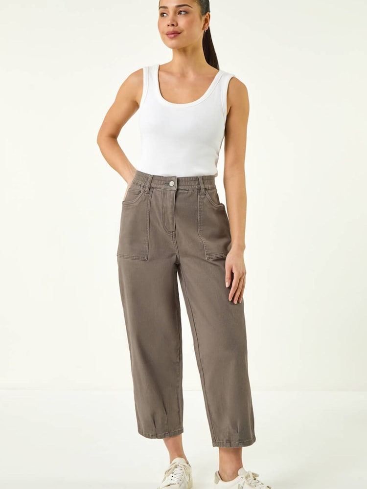 Roman Brown Petite Pocket Front Cropped Denim Trousers - Image 2 of 5 Roman Brown Petite Pocket Front Cropped Denim Trousers - Image 2 of 5
