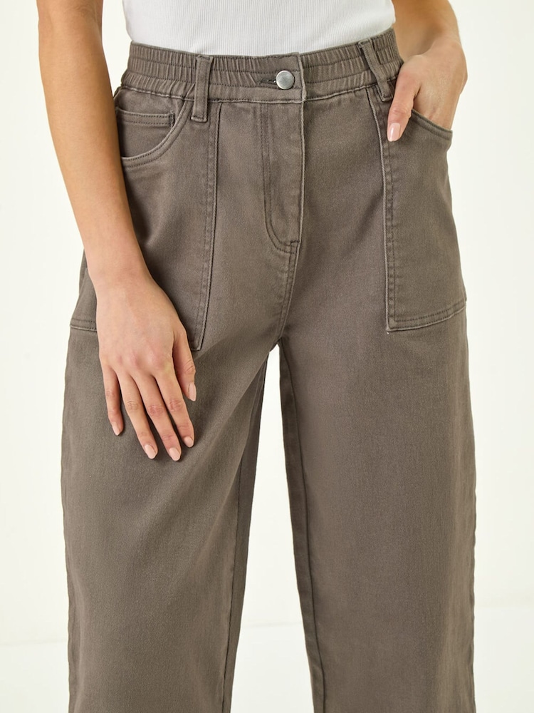 Roman Brown Petite Pocket Front Cropped Denim Trousers - Image 5 of 5 Roman Brown Petite Pocket Front Cropped Denim Trousers - Image 5 of 5