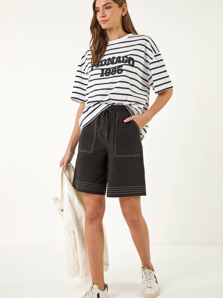 Negro - Roman Drawcord Detail Shorts - Imagen 2 de 5