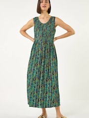 Roman Green Paisely Leaf Midi Dress - Image 1 of 5