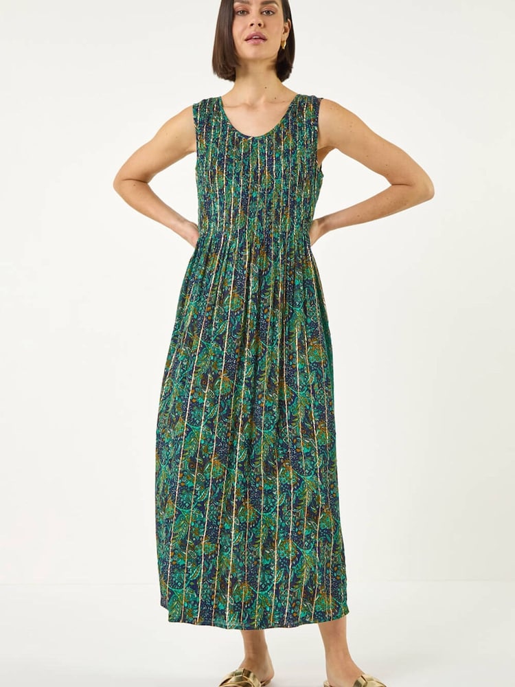Roman Green Paisely Leaf Midi Dress - Image 1 of 5 Roman Green Paisely Leaf Midi Dress - Image 1 of 5
