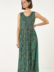 Roman Green Paisely Leaf Midi Dress - Image 2 of 5