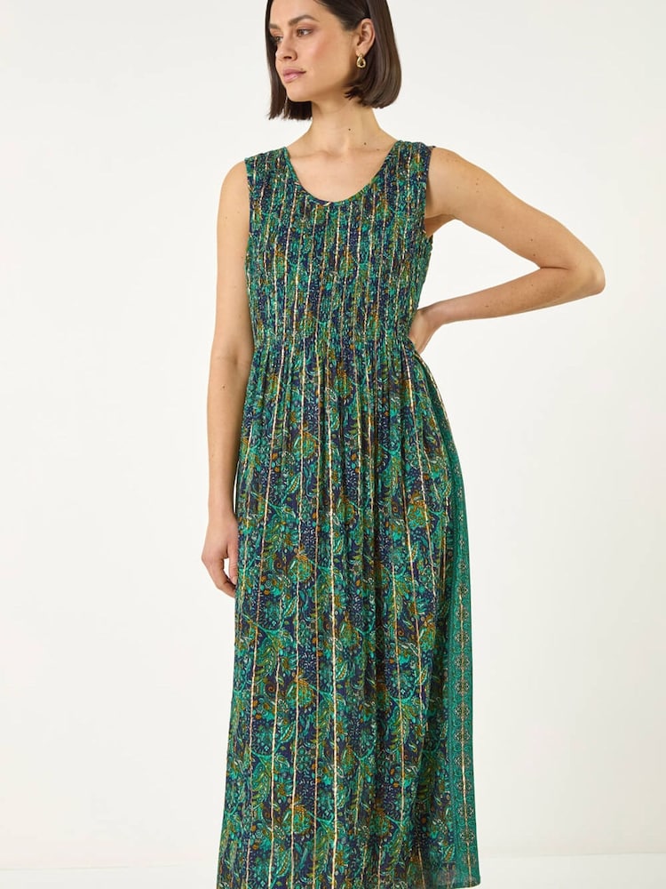 Roman Green Paisely Leaf Midi Dress - Image 2 of 5 Roman Green Paisely Leaf Midi Dress - Image 2 of 5