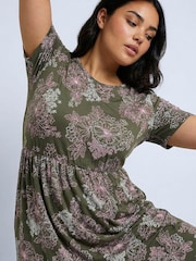 Roman Green Curve Floral Gathered Pocket Midi Dress - Image 4 of 5