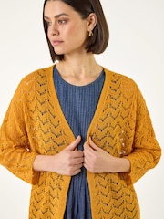 Roman Orange Wave Stitch Detail Knit Cardigan - Image 1 of 5