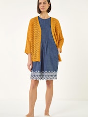 Roman Orange Wave Stitch Detail Knit Cardigan - Image 2 of 5