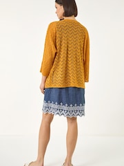 Roman Orange Wave Stitch Detail Knit Cardigan - Image 3 of 5