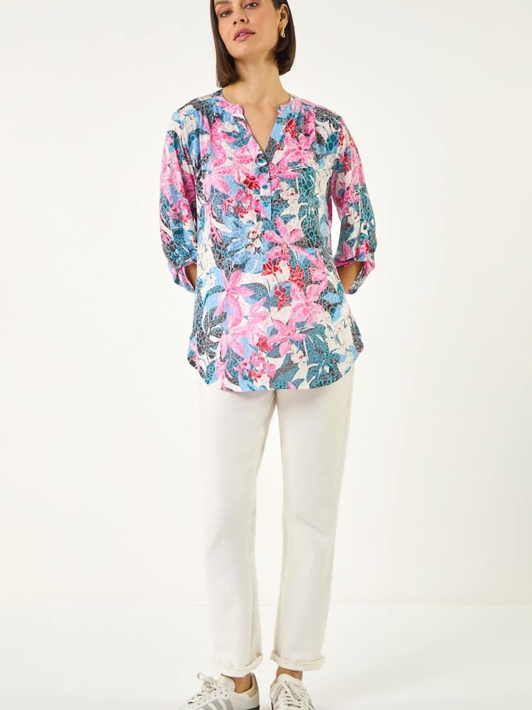 Roman Burnout Floral Print Tunic Top - Image 2 of 5 Roman Burnout Floral Print Tunic Top - Image 2 of 5