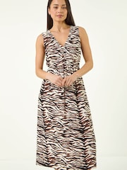 Roman Black Petite Abstract Print Midi Dress - Image 2 of 5