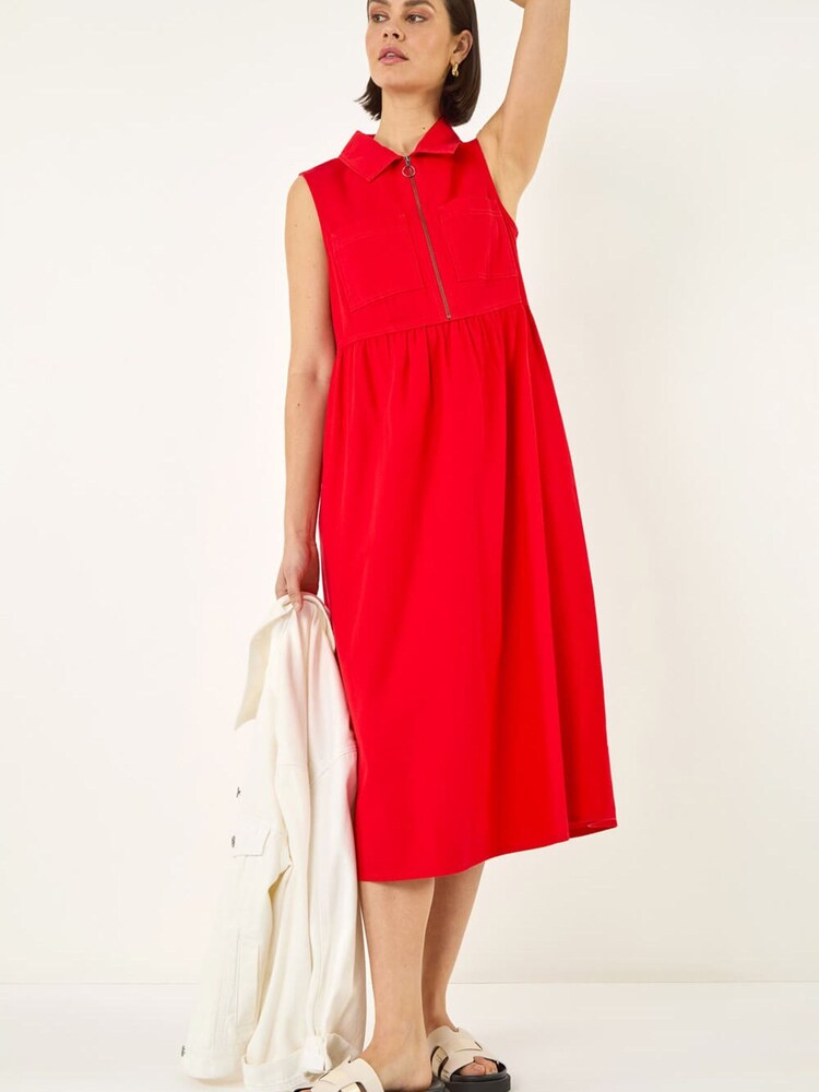 Roman Red Collared Zip Front Dress - Image 1 of 5