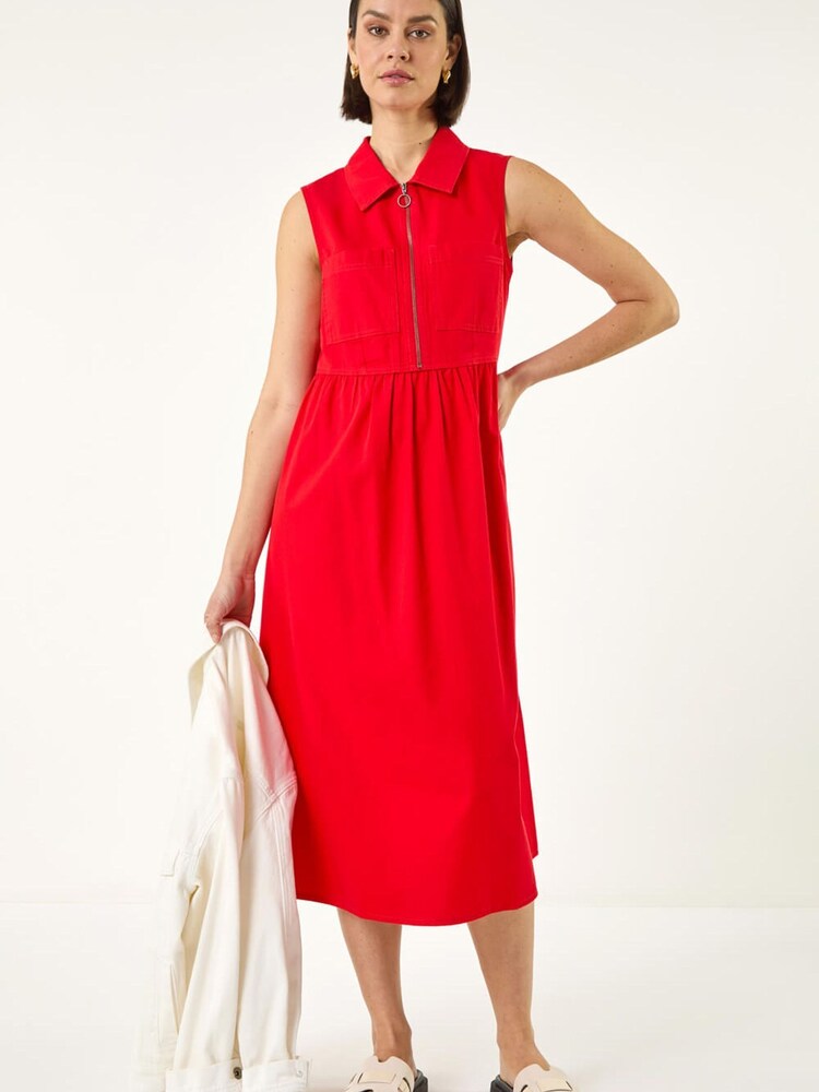 Roman Red Collared Zip Front Dress - Image 2 of 5