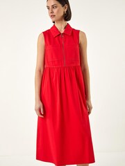 Roman Red Collared Zip Front Dress - Image 4 of 5