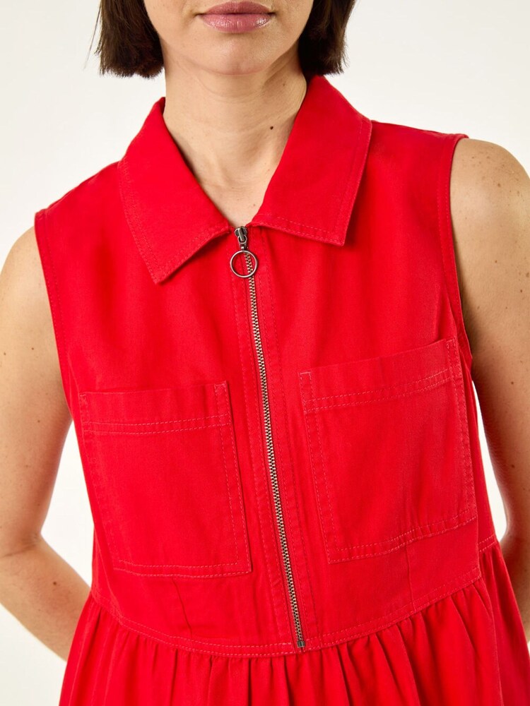 Roman Red Collared Zip Front Dress - Image 5 of 5