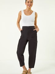 Roman Black Petite Cotton Cargo Stretch Trousers - Image 2 of 5