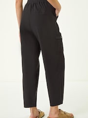 Roman Black Petite Cotton Cargo Stretch Trousers - Image 3 of 5