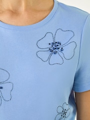 Roman Blue Embellished Flower Cotton T-Shirt - Image 5 of 5