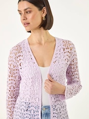 Roman Purple Crochet Edge To Edge Cardigan - Image 1 of 5