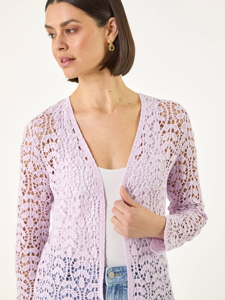 Roman Purple Crochet Edge To Edge Cardigan - Image 1 of 5
