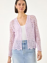 Roman Purple Crochet Edge To Edge Cardigan - Image 2 of 5