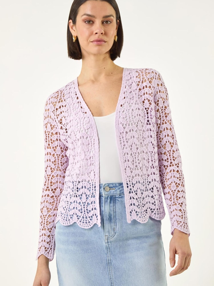 Roman Purple Crochet Edge To Edge Cardigan - Image 2 of 5