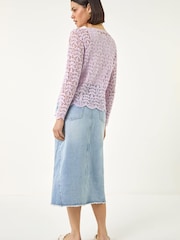 Roman Purple Crochet Edge To Edge Cardigan - Image 3 of 5