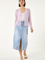 Roman Purple Crochet Edge To Edge Cardigan - Image 4 of 5