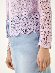 Roman Purple Crochet Edge To Edge Cardigan - Image 5 of 5