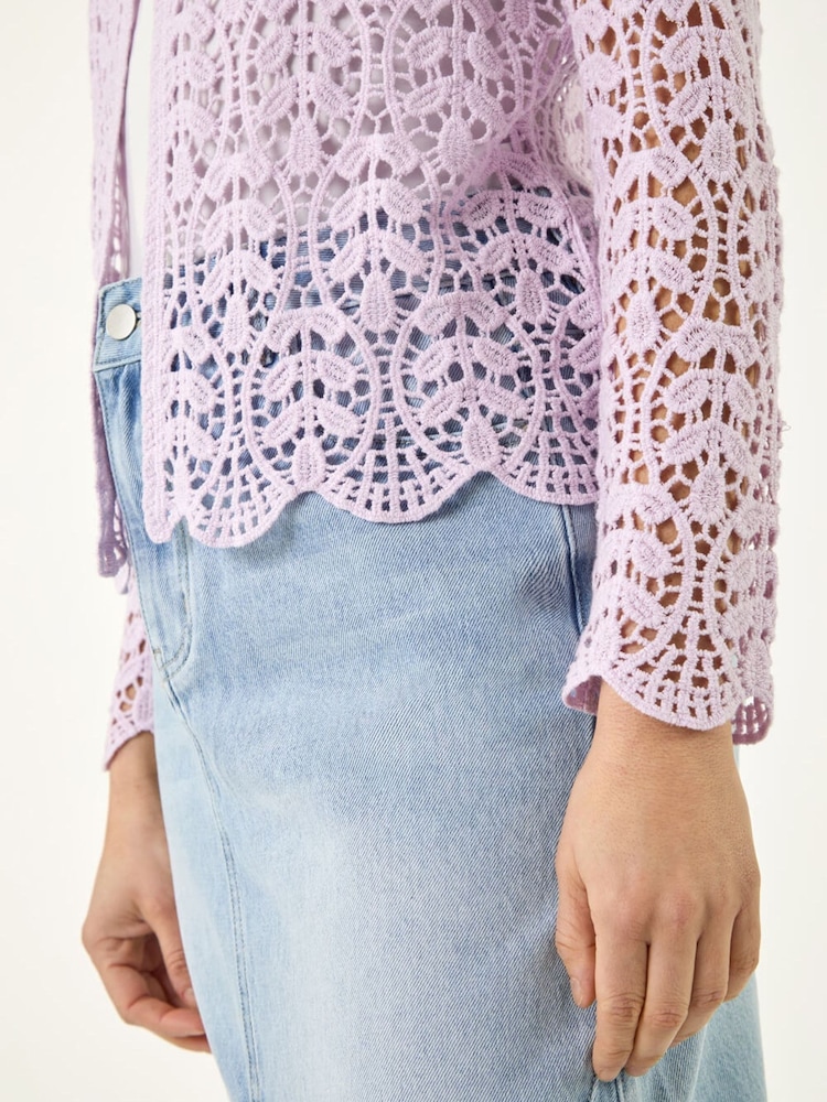 Roman Purple Crochet Edge To Edge Cardigan - Image 5 of 5