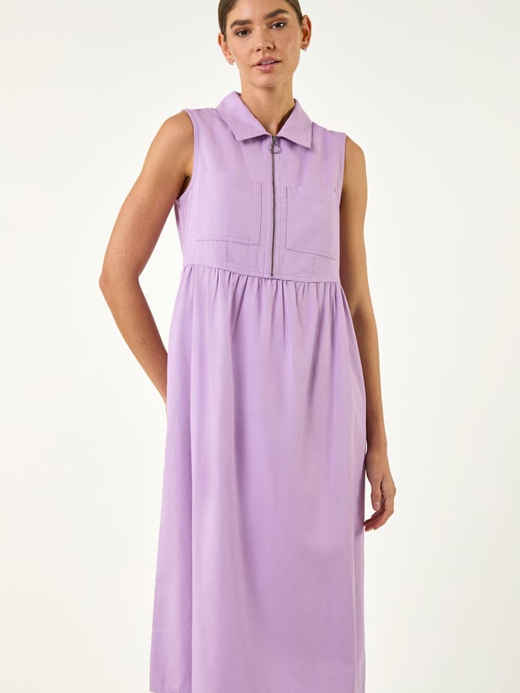 Roman Purple Collared Zip Front Midi Dress - Image 1 of 5 Roman Purple Collared Zip Front Midi Dress - Image 1 of 5