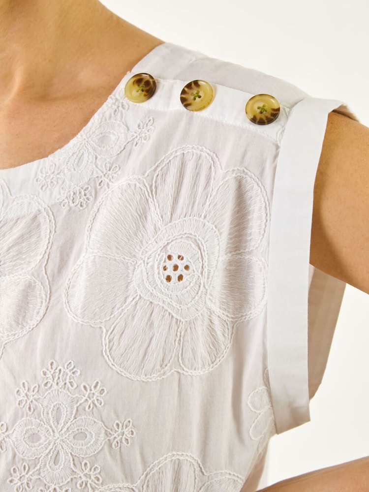 Roman White Floral Embroidered Top - Image 5 of 5 Roman White Floral Embroidered Top - Image 5 of 5