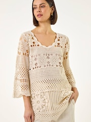 Roman Natural Floral Crochet Tunic Top - Image 1 of 5