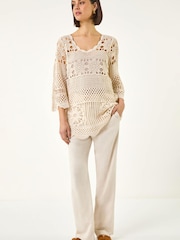 Roman Natural Floral Crochet Tunic Top - Image 2 of 5