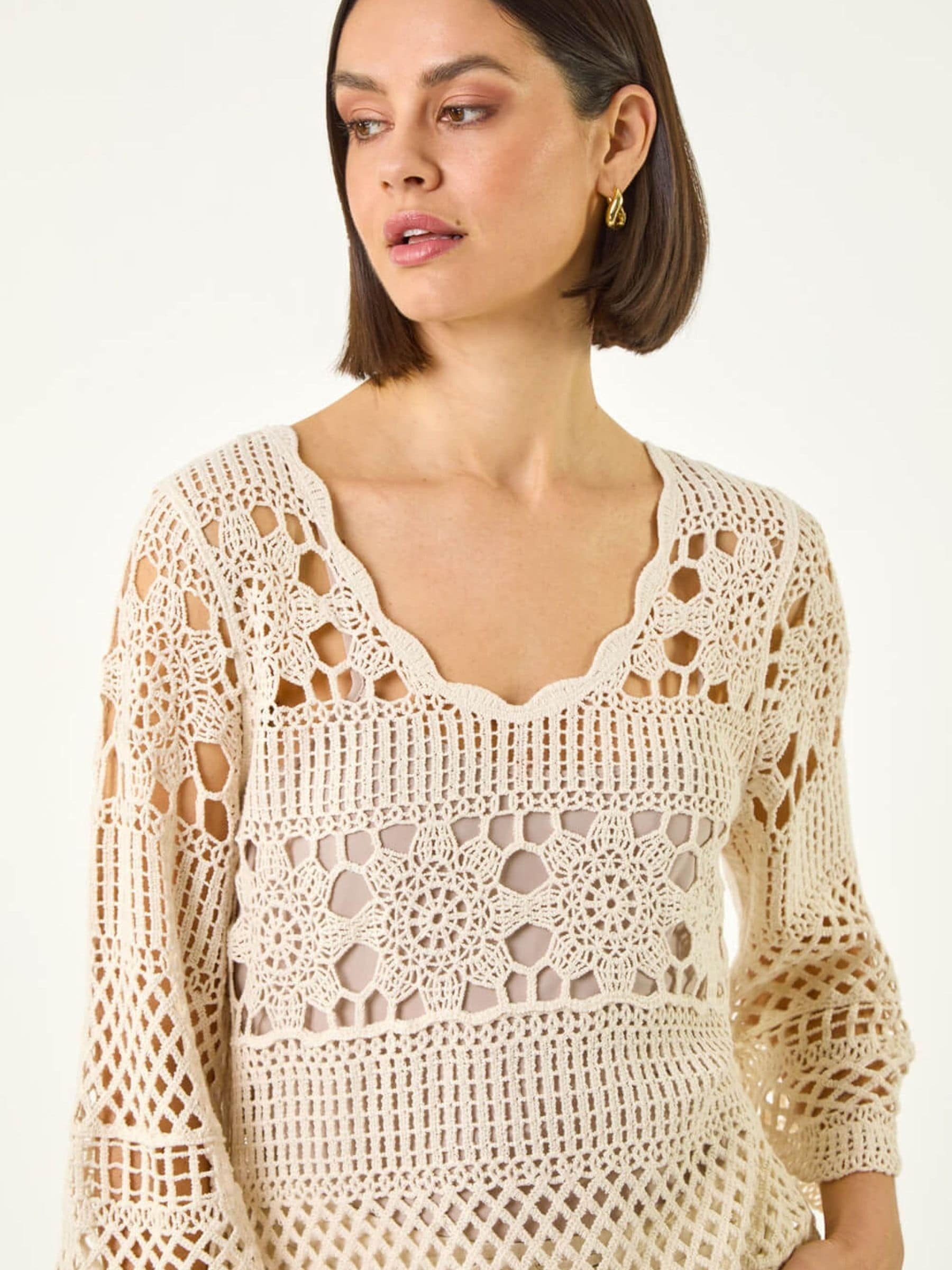 Buy Roman Natural Floral Crochet Tunic Top from Next USA