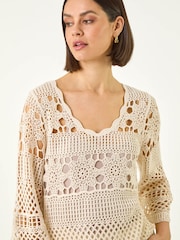 Roman Natural Floral Crochet Tunic Top - Image 4 of 5