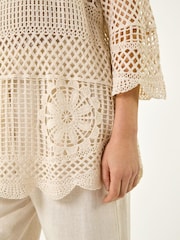 Roman Natural Floral Crochet Tunic Top - Image 5 of 5