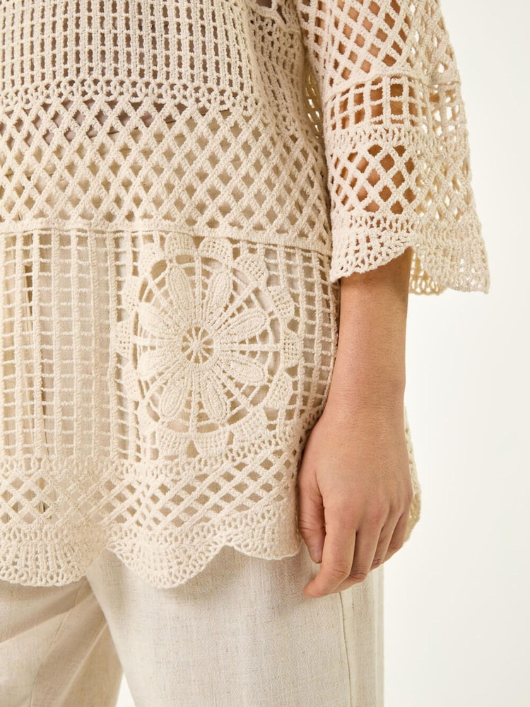Roman Natural Floral Crochet Tunic Top - Image 5 of 5