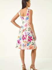 Roman Pink Petite Floral Drop Waist Midi Dress - Image 3 of 5