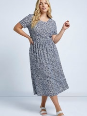 Roman Blue Curve Abstract Print Pocket Midi Dress - Image 1 of 5