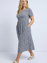 Roman Blue Curve Abstract Print Pocket Midi Dress - Image 2 of 5