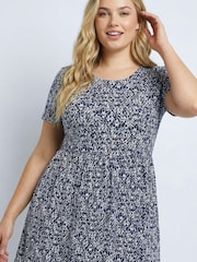 Roman Blue Curve Abstract Print Pocket Midi Dress - Image 4 of 5