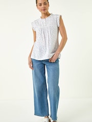 Roman White Petite Frill Trim Top - Image 2 of 5