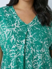 Roman Green Curve Abstract Print V-Neck Top - Image 5 of 5