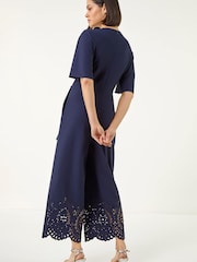 Roman Blue Laser Cut Hem Wrap Front Jumpsuit - Image 2 of 5