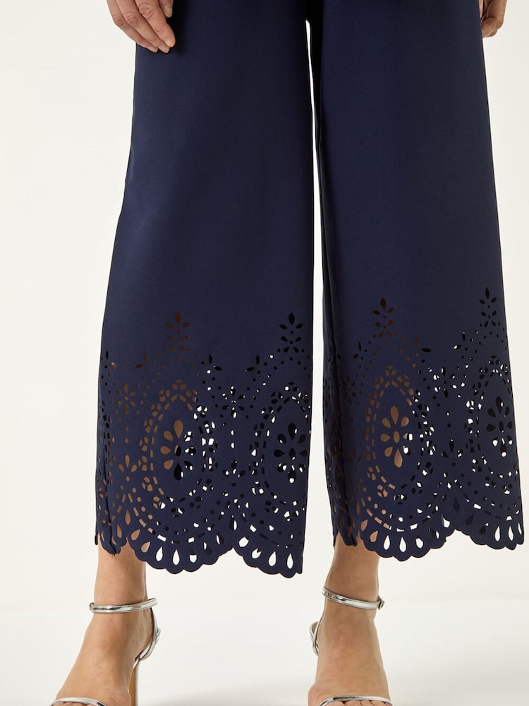 Roman Blue Laser Cut Hem Wrap Front Jumpsuit - Image 5 of 5