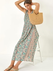 Roman Red Paisely Shirred Midi Dress - Image 1 of 5