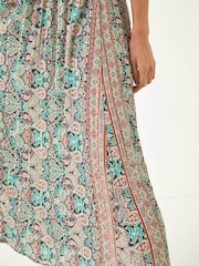 Roman Red Paisely Shirred Midi Dress - Image 5 of 5