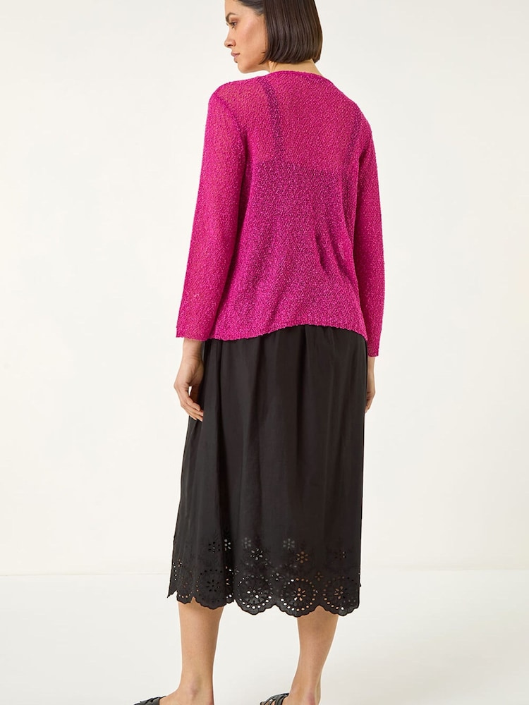 Roman Pink Textured Shimmer Knit Shrug - Image 2 of 5