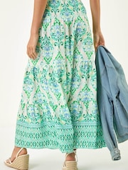 Roman Green Print Tiered Maxi Skirt - Image 2 of 5