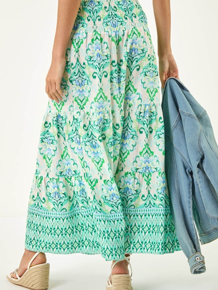 Roman Green Print Tiered Maxi Skirt - Image 2 of 5